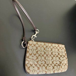COACH Signature Small Brown Canvas Wristlet